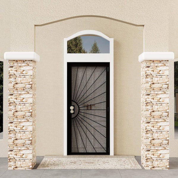36 in. x 80 in. Universal/Reversible Hinging Black Surface Mount Steel Security Door with Perforated Metal Screen (Lock)