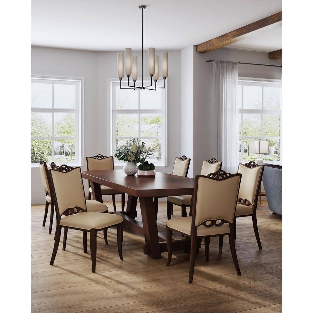Regent Cream Faux Leather Dining Chairs with Beech Wood Frame, Set of 2