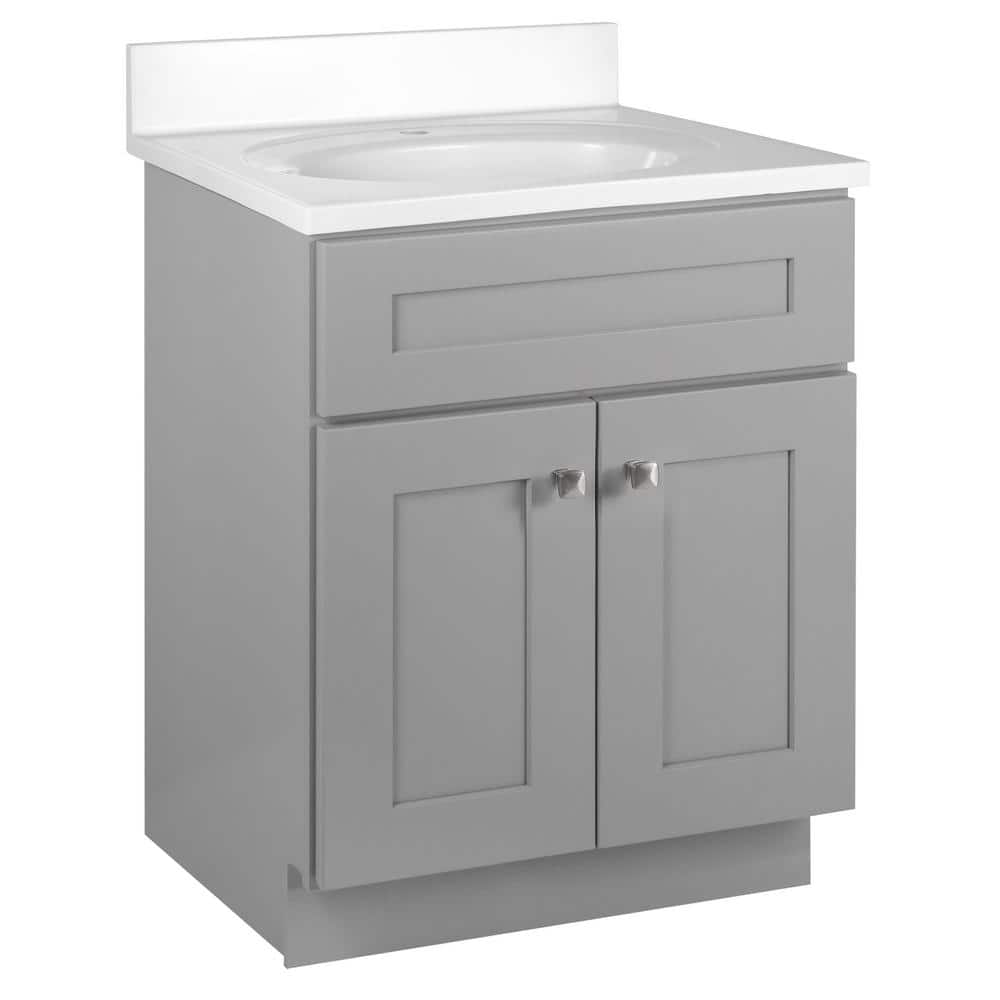 Design House Brookings Shaker RTA 25 in. W x 22 in. D x 36.31 in. H Bath Vanity in Gray with Solid White Cultured Marble Top -  597567