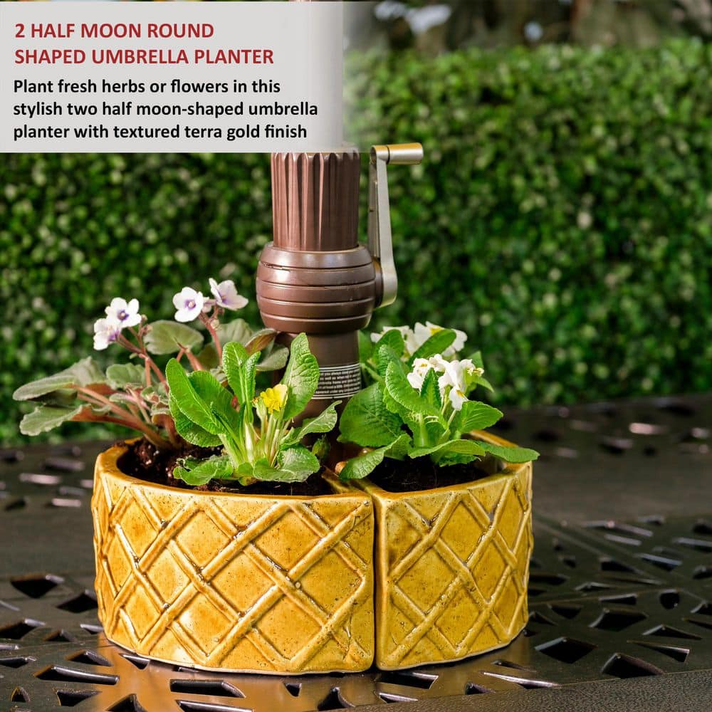 Terra Gold Ceramic Trellis Umbrella Planter Set