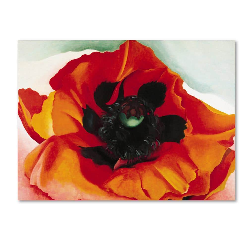 Georgia O'Keefe Red and Black Floral Canvas Art 14'' x 19''