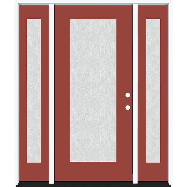 Steves & Sons Legacy 68 in. x 80 in. Full Lite Rain Glass LHIS Primed Morocco Red Finish Fiberglass Prehung Front Door w/Dbl 14 in. SL