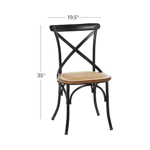 Black Metal Dining Chair with Brown Rattan Seat (Set of 2)