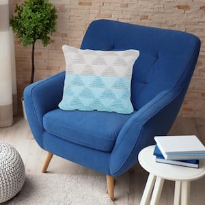 Contemporary Bright Blue Off-White 20 in. x 20 in. Geometric Textured Triangle Throw Pillow