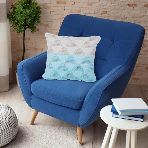 Unbranded Contemporary Bright Blue Off-White 20 in. x 20 in. Geometric Textured Triangle Indoor Throw Pillow