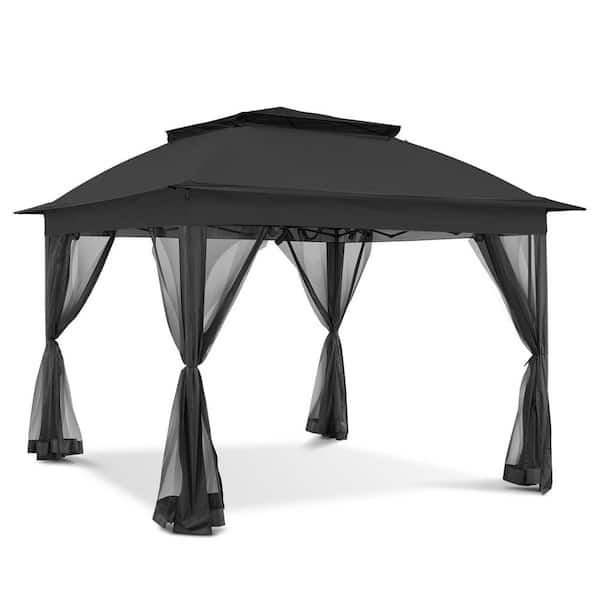 11 ft. x 11 ft. Black Pop-Up Gazebo with Steel Frame and Mosquito Netting