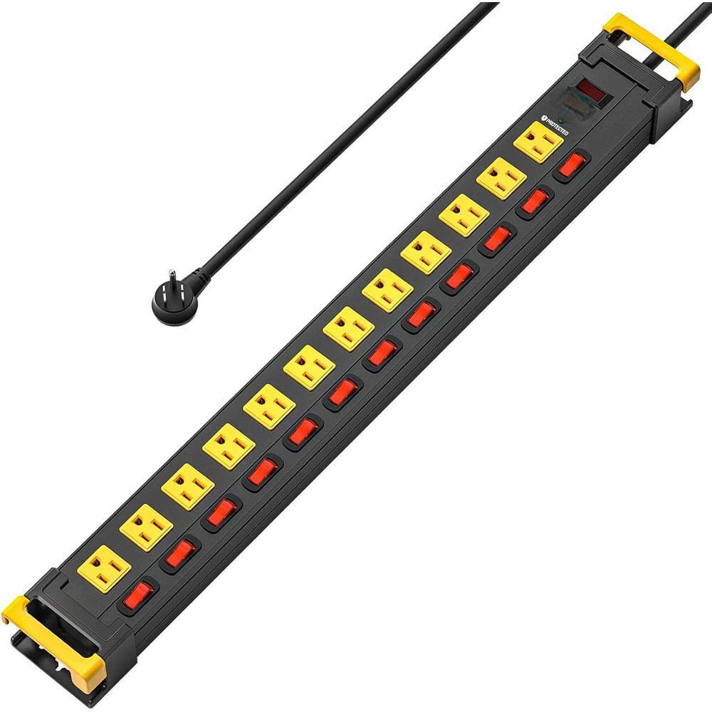 12-Outlet Power Strip Surge Protector with 9 ft. Cord Metal and Individual 