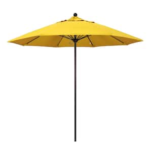 9 ft. Bronze Aluminum Commercial Market Patio Umbrella with Fiberglass Ribs and Push Lift in Lemon Olefin