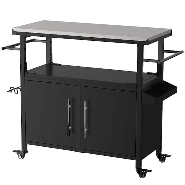 Outdoor Grill Cart with Patio Furniture, Outdoor Grill Table with Storage, Rolling Bar Cart Outdoor BBQ Cart
