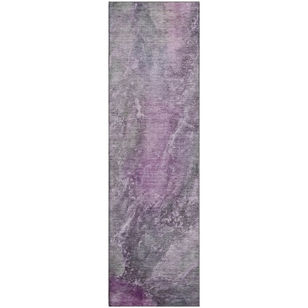 Mayfield Premium Machine Washable Abstract AMF2307 Plum 2 ft. x 7 ft. Runner Rug