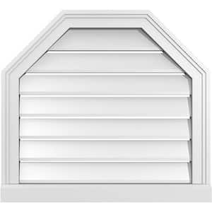 24 in. x 22 in. Octagonal Top Surface Mount PVC Gable Vent: Functional with Brickmould Sill Frame