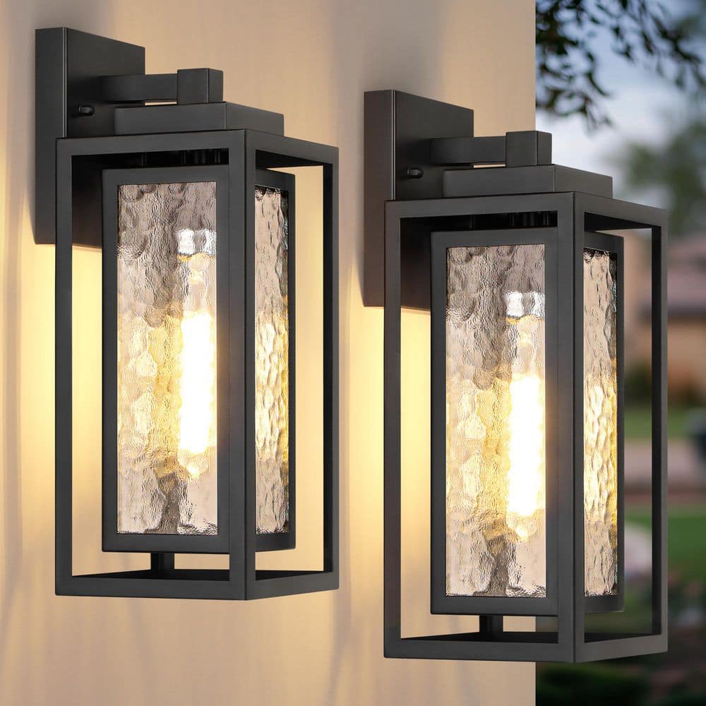 Rottogoon 15.78'' Modern Black Water Ripple Outdoor Wall Lantern, 2 Pack Waterproof Wall Lights Fixture for Patio Outdoor Indoor WTWL206AB2