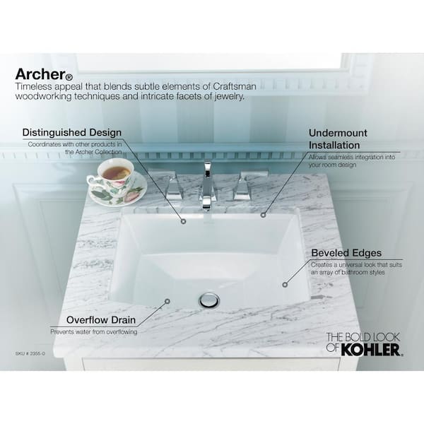 KOHLER Archer Vitreous China Undermount Bathroom Sink in White with Overflow Drain KOHLER Archer Vitreous China Undermount Bathroom Sink in White with Overflow Drain
