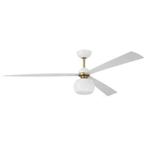 Otto 60 in. Indoor White/Satin Brass Ceiling Fan & Integrated LED Light Smart Wi-Fi Enabled Remote with Voice Activation