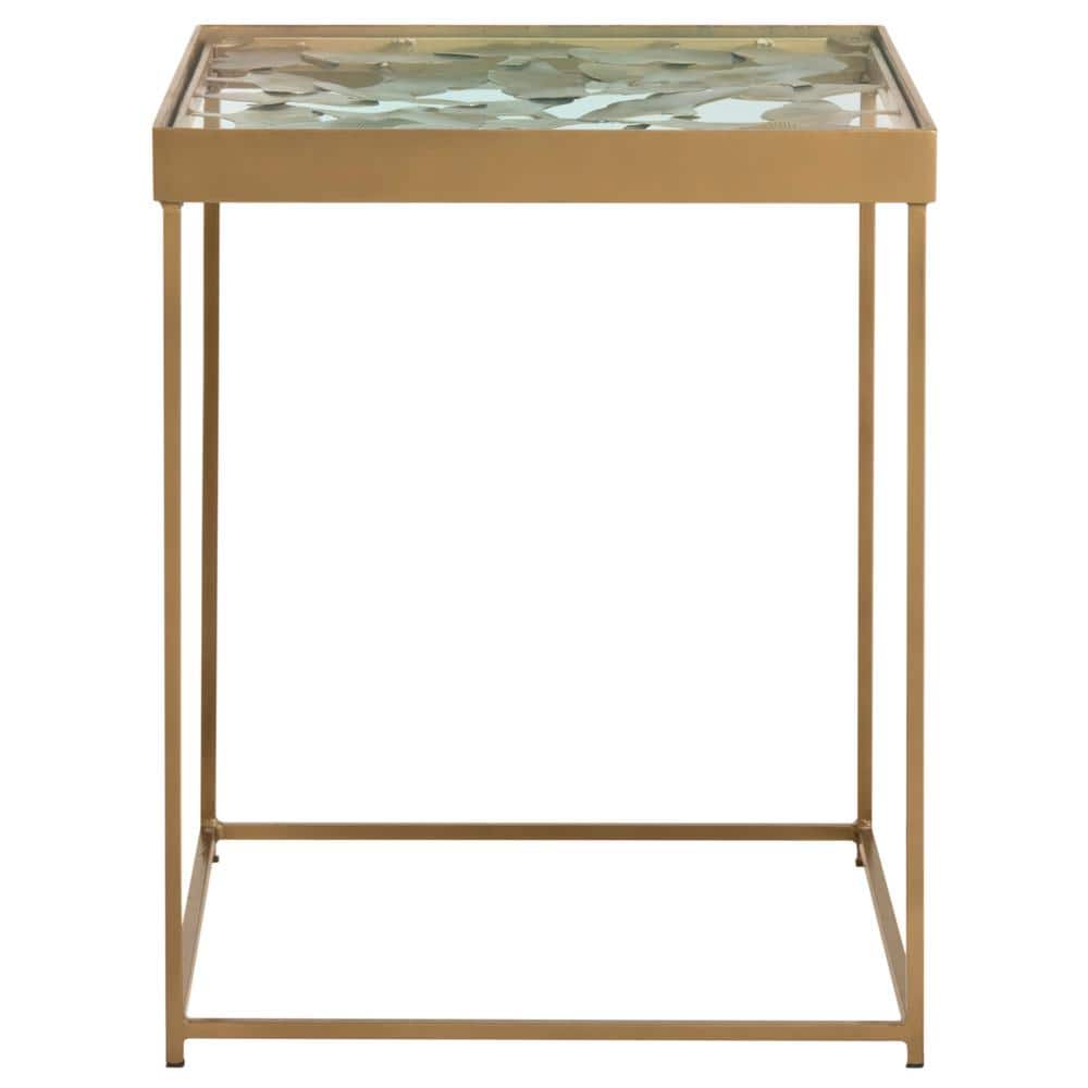 Antique Brass and Glass Leaf Square Side Table