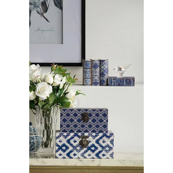 A & B Home 7.1 in. Blue, White Decorative Box
