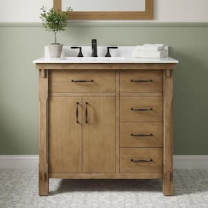 Bellington 36 in. Single Sink Freestanding Almond Toffee Bath Vanity with White Engineered Stone Top (Assembled)