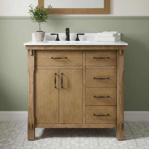 Bellington 36 in. Single Sink Almond Toffee Bath Vanity with White Engineered Stone Top (Assembled)