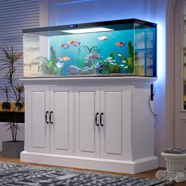 50 in. White 55-75 Gallon Fish Tank Stand Aquarium Stand with Cabinet and Power Outlet