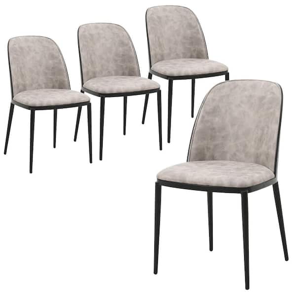 Leisuremod Tule Modern Dining Side Chair with Suede Fabric Seat and Steel Frame Set of 4, Black/Charcoal