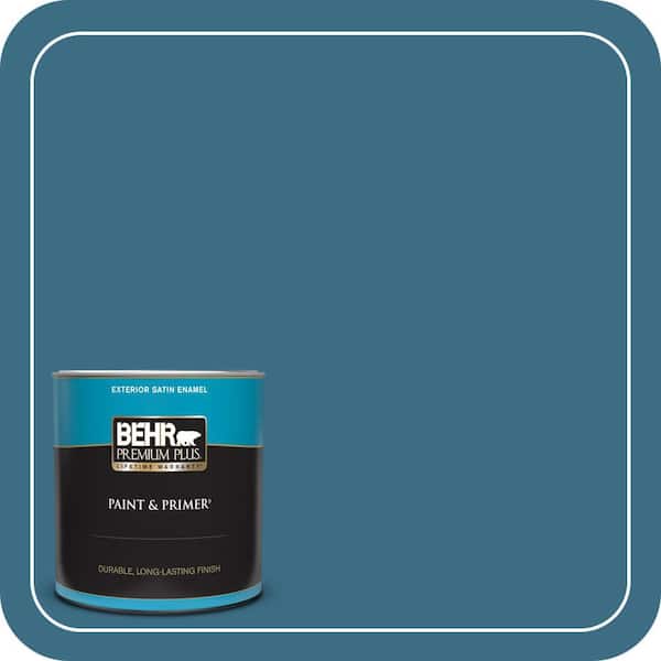 BEHR PREMIUM PLUS 1 qt. #S490-6 Bering Wave Satin Enamel Exterior Paint & Primer