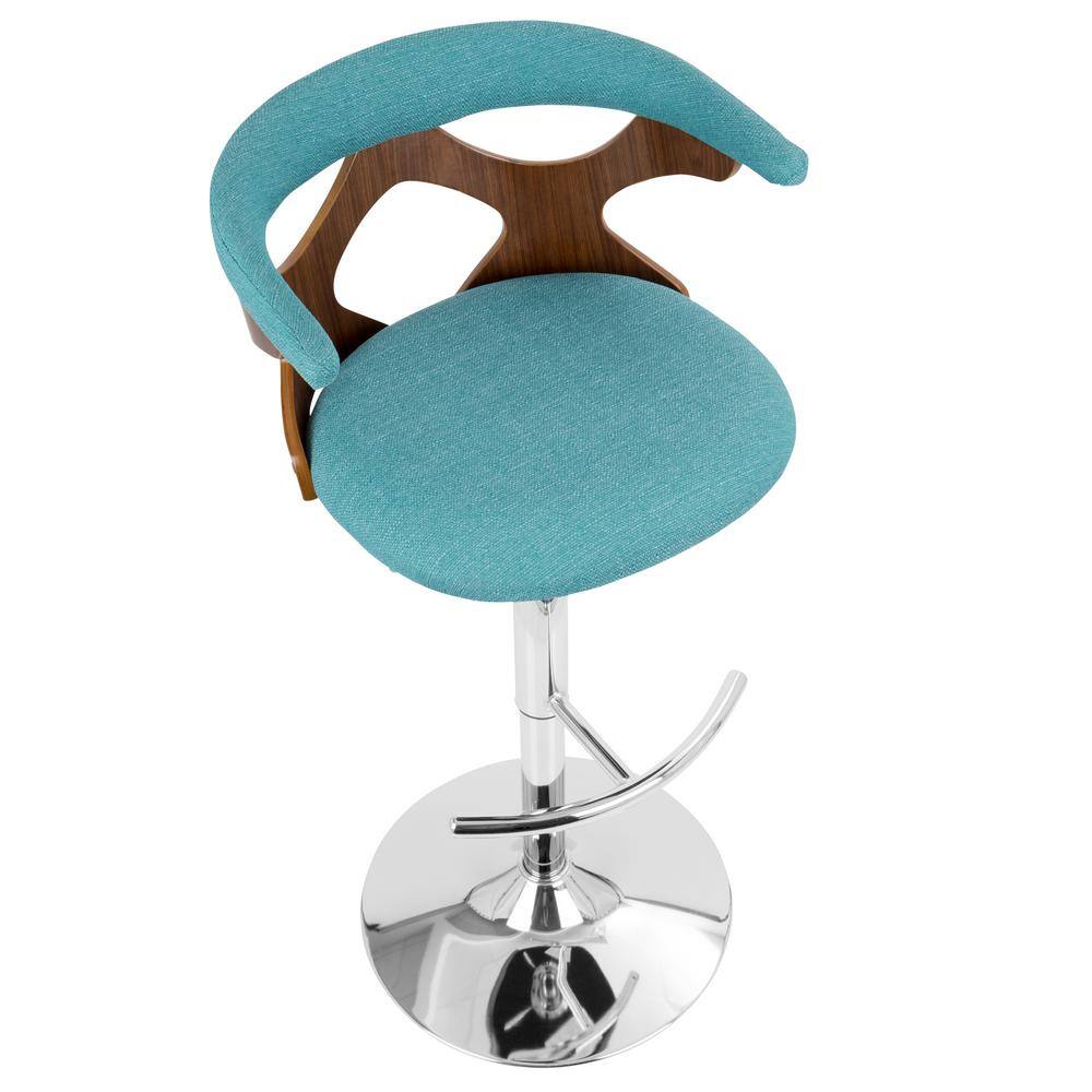 Teal Adjustable Swivel Barstool with Walnut Wood Frame