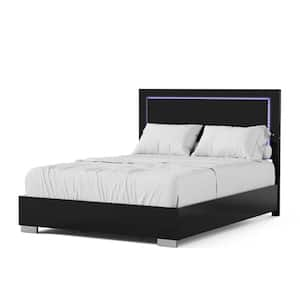 Mesala Piano Black Wood Frame Eastern King Panel Bed with LED on Headboard