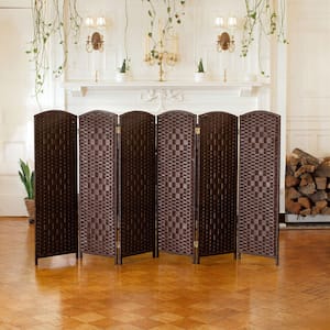 4 ft. Short Diamond Weave Fiber Folding Screen - Dark Mocha - 6 Panel