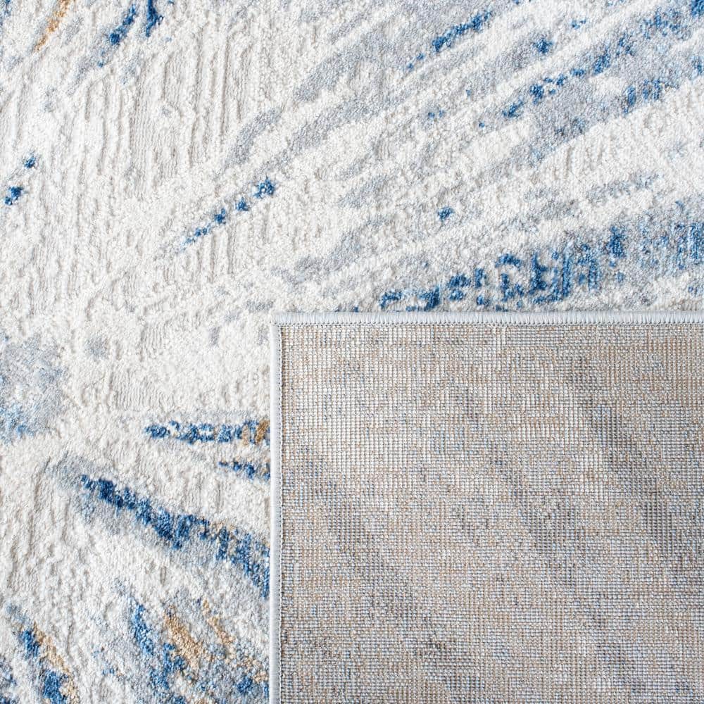 Amelia Round Grey and Blue Abstract Synthetic Rug