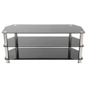 SDC 49 in. Black and Chrome Glass TV Stand Fits TVs Up to 60 in. with Open Storage