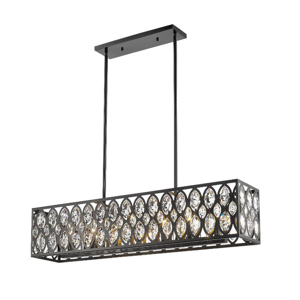 Matte Black Steel 7-Light Drum Chandelier with Crystals
