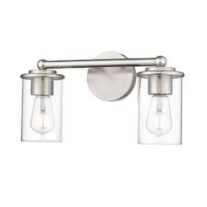 Thayer 16 in. 2-Light Brushed Nickel Vanity Light with Clear Glass Shade with No Bulbs Included