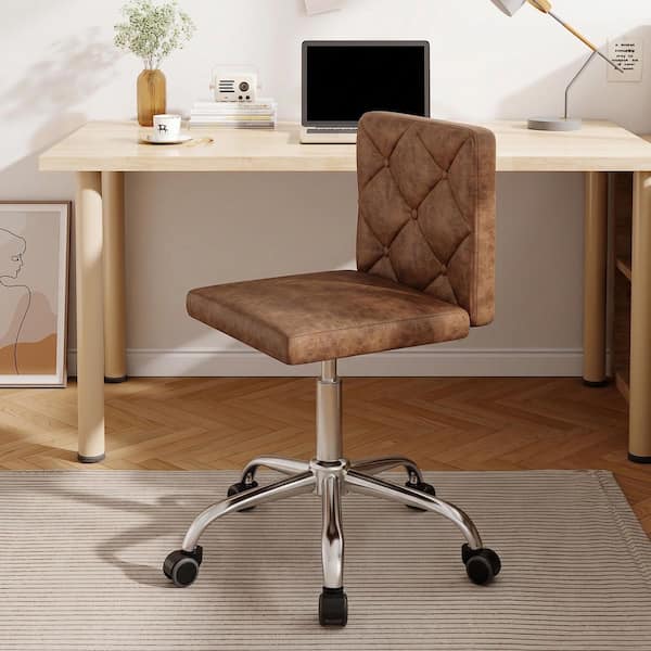 Ergonomic Office Chair with Tufted PU Leather Backrest, Adjustable Swivel Desk Chair, Brown Rolling Computer Chair