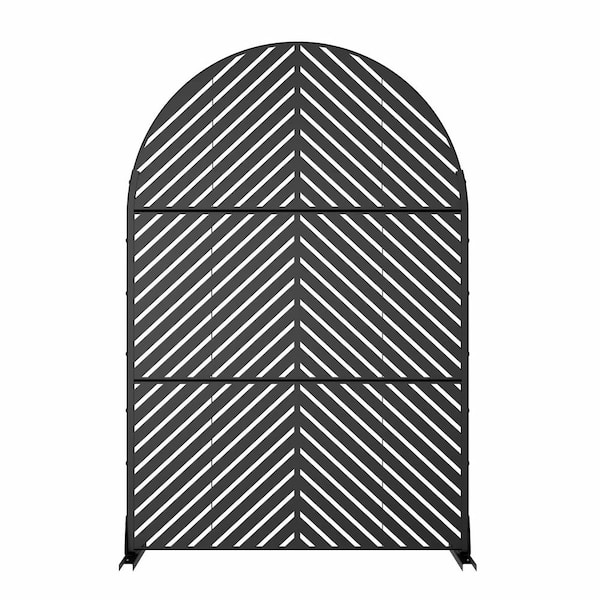 3.92 ft. x 6 ft. Outdoor and Indoor Freestanding Arched Metal Privacy Screen, Fence Panels in Parallel Line Black