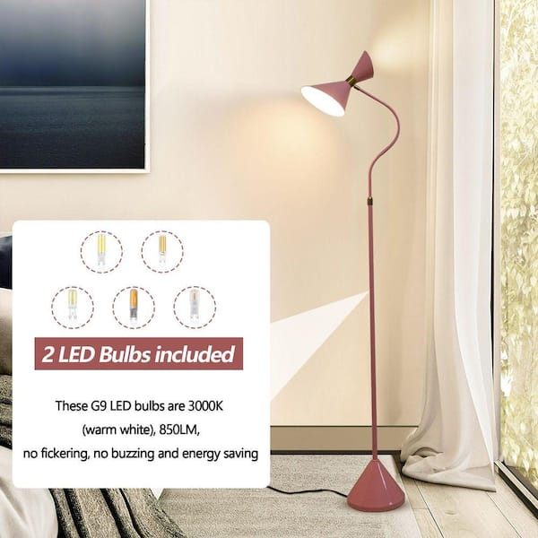 HKMGT 65 in. Pink 2-Light Arc Floor Lamp for Living Room with