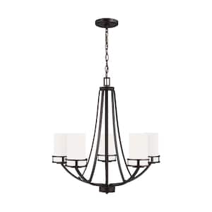Robie 5-Light Burnt Sienna Craftsman Modern Transitional Empire Hanging Chandelier with Etched White Inside Glass Shades