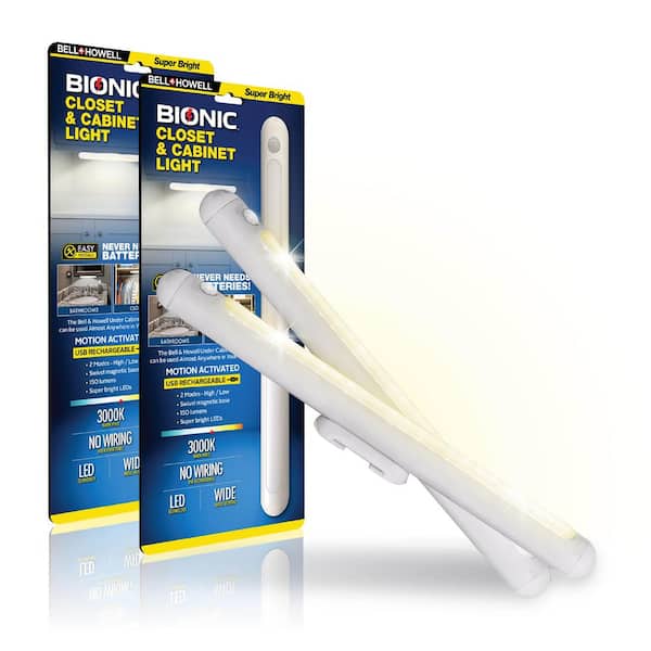 Bionic Closet Light 13 in. x 1.1 in. USB Rechargeable White Motion Activated, Integrated LED Under Cabinet Light, 2 Pack