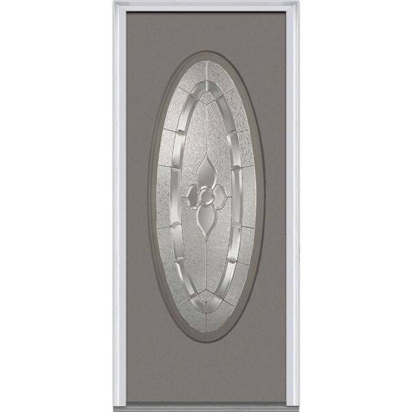 Milliken Millwork 37.5 in. x 81.75 in. Master Nouveau Decorative Glass Full Oval Lite Painted Fiberglass Smooth Exterior Door