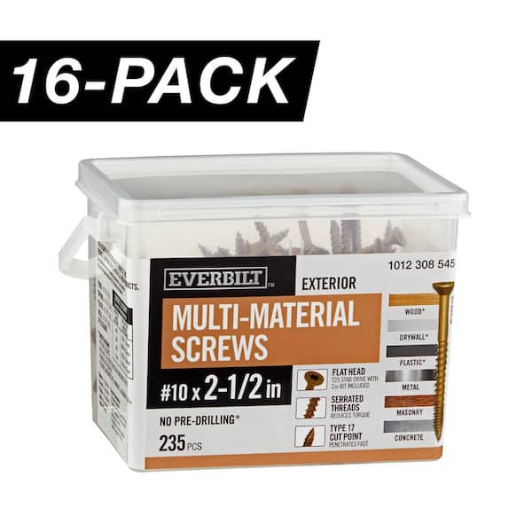 16-Pack #10 x 2-1/2 in. Brown 6-Lobe Star Drive Exterior Flat Head Multi-Material Screw (48 lbs. / 3,760-piece)