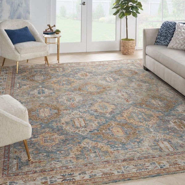 Sahar Blue 9 ft. x 13 ft. Floral Vintage Traditional Area Rug