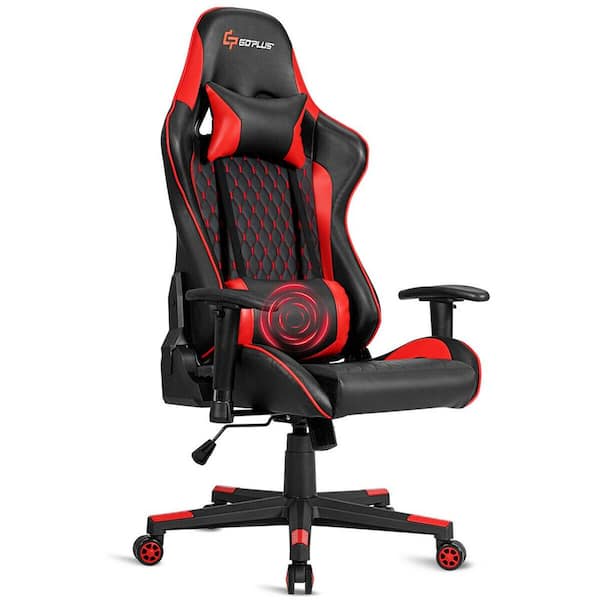 Costway Massage Red Gaming Chair Reclining Racing Chair with Lumbar Support and Headrest