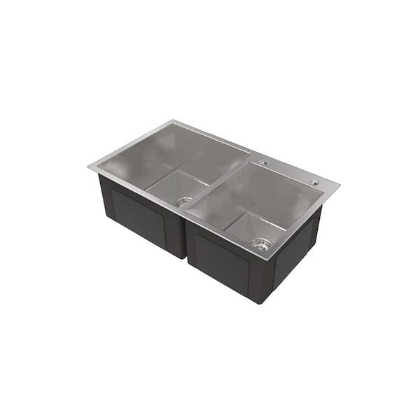 32 in. Drop-In Double Bowl 20-Gauge Gray Stainless Steel Kitchen Sink