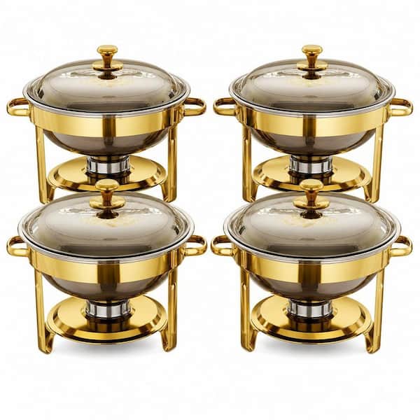 5 Qt. Stainless Steel Chafing Dish Set with Stand for Buffet, Home Party, Gathering, Catering Event, Gold (Pack of 4)
