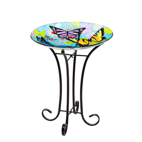 Evergreen Bountiful Butterfly Glass Stake Birdbath