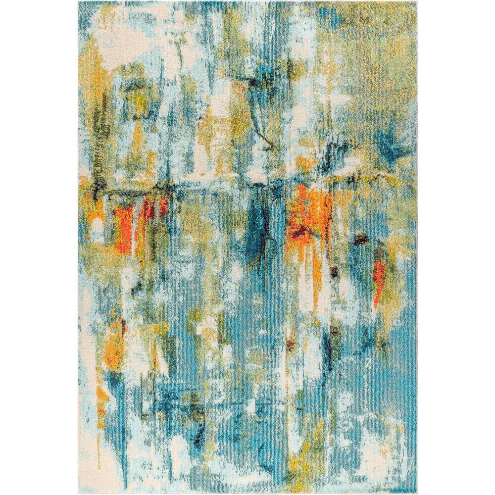 Contemporary Abstract Multicolor Synthetic 5' x 8' Area Rug