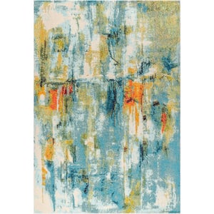 Contemporary Pop Modern Abstract Waterfall Blue/Cream 5 ft. x 8 ft. Area Rug