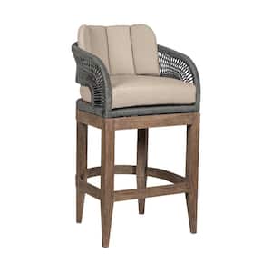 33 in. Brown, Gray and Taupe Low Back Wooden Frame Counter Stool with Faux Leather Seat