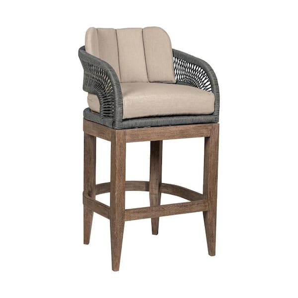 Benjara 33 in. Brown, Gray and Taupe Low Back Wooden Frame Counter Stool with Faux Leather Seat