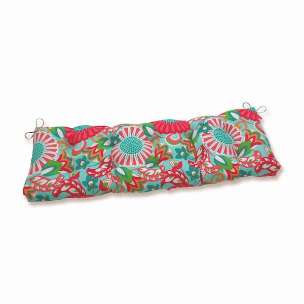 Pillow Perfect Floral Rectangular Outdoor Bench Cushion in Green