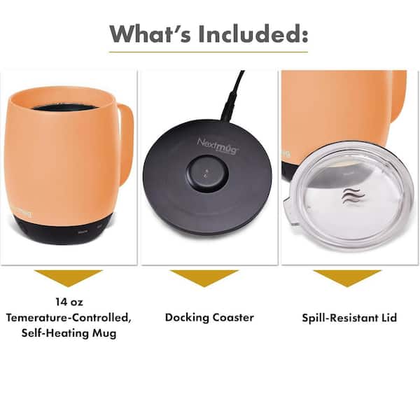 14 oz. Orange Stainless Steel Ceramic Self Heating Mug Latte
